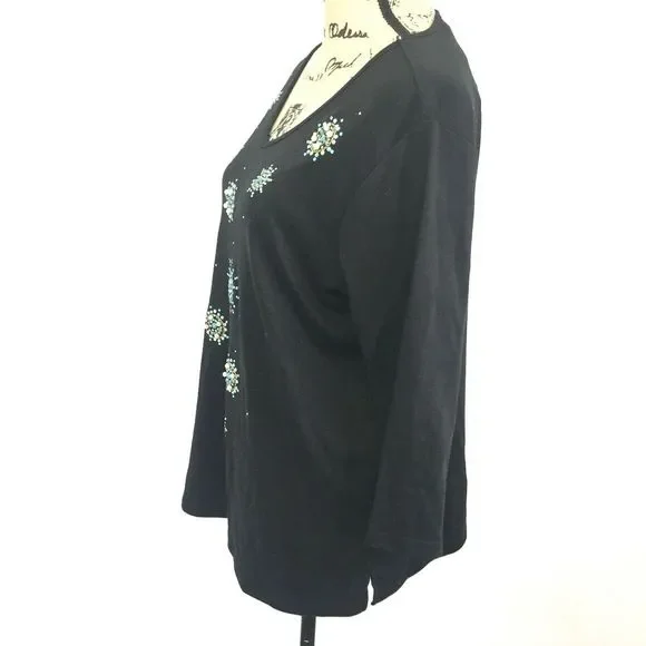 Quacker Factory L Large Shirt Black Beaded - Picture 4 of 7